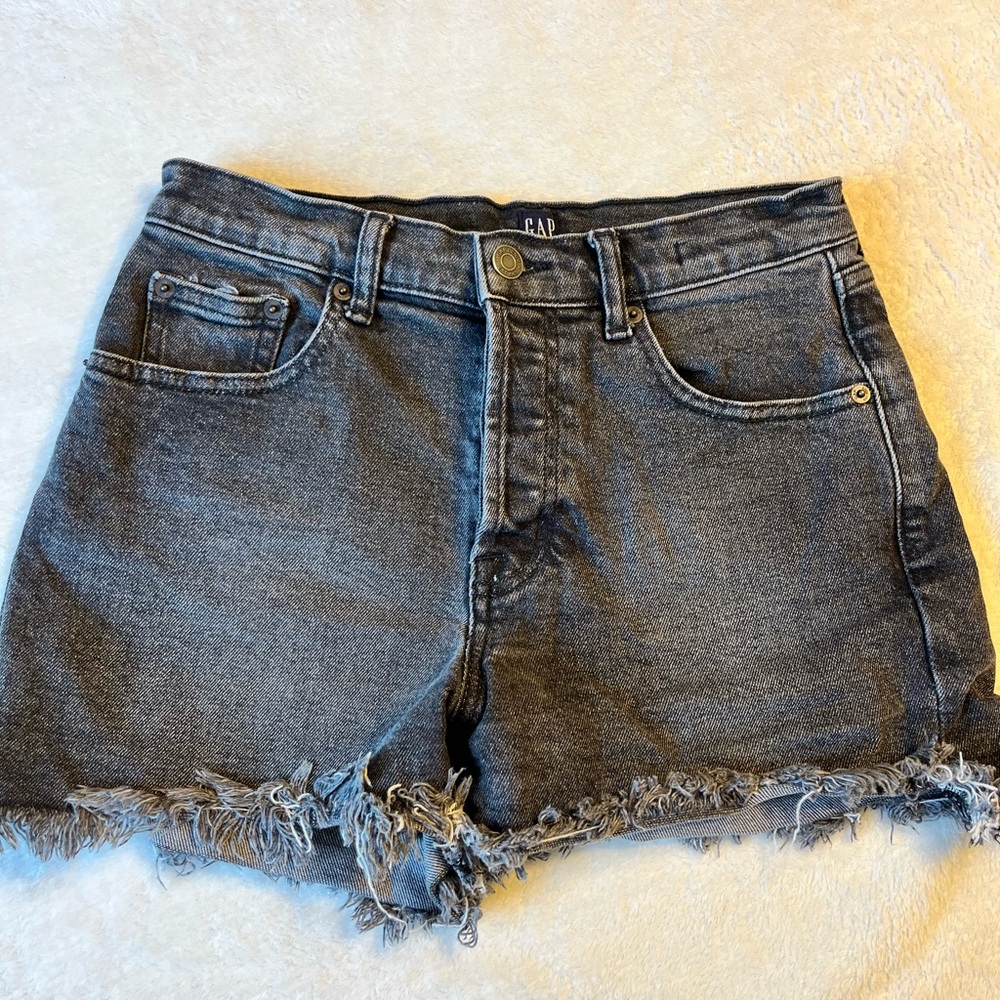 GAP Black Washed Frayed Hem Denim Shorts